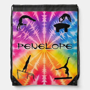 Girls Gymnastics Rainbow Tie-Dye Drawstring Bag
