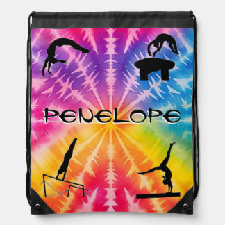 Girls Gymnastics Rainbow Tie-Dye Drawstring Bag