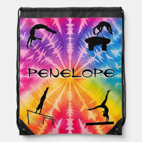 Girls Gymnastics Rainbow Tie_Dye Drawstring Bag