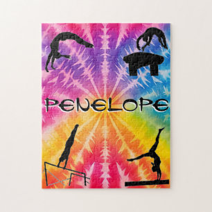 Girls Gymnastics Rainbow Tie-Dye Jigsaw Puzzle