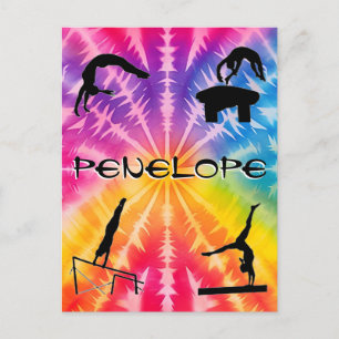 Girls Gymnastics Rainbow Tie-Dye Postcard