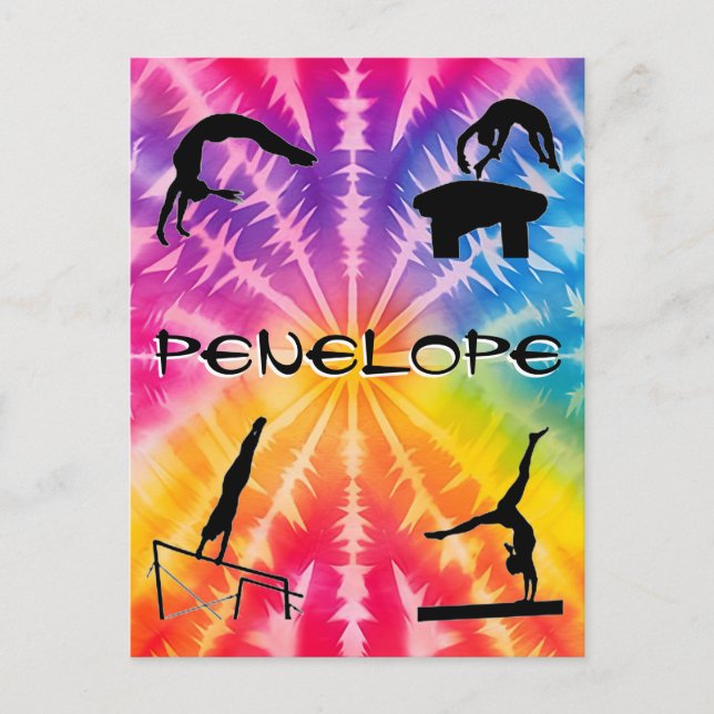 Girls Gymnastics Rainbow Tie-Dye Postcard (Front)