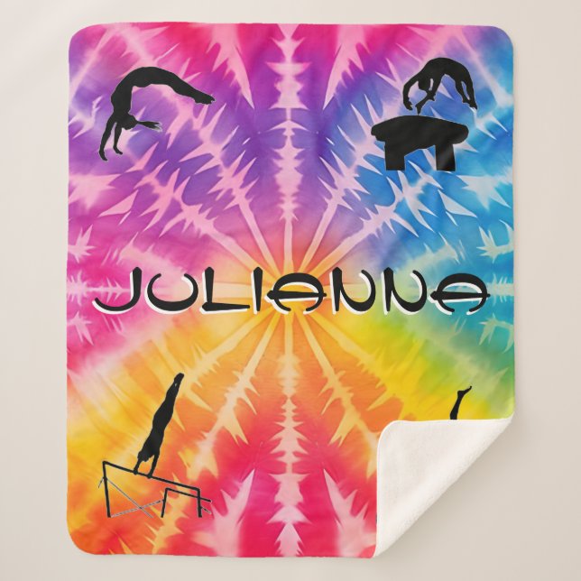 Girls Gymnastics Rainbow Tie-Dye Sherpa Blanket (Front)