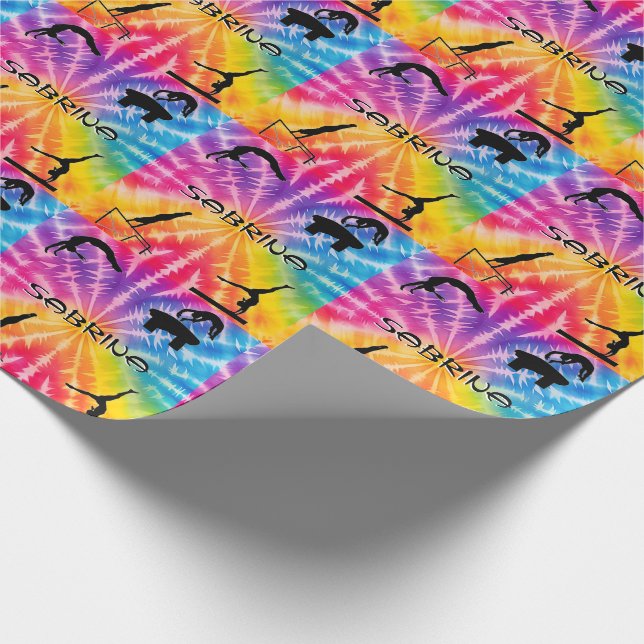 Girls Gymnastics Rainbow Tie-Dye Wrapping Paper (Corner)