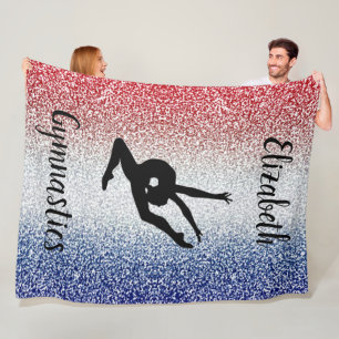 Girls Gymnastics Red, White & Blue Personalized Fleece Blanket