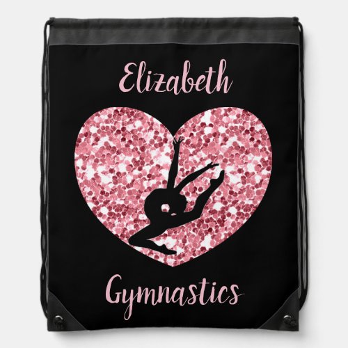 Girls Gymnastics Rose Gold Personalized Drawstring Bag