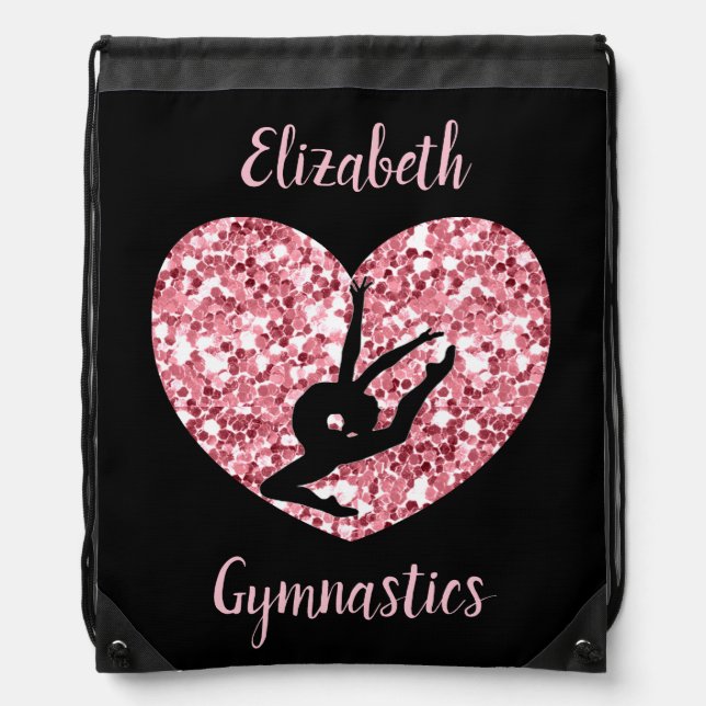 Girls Gymnastics Rose Gold Personalized Drawstring Bag (Front)