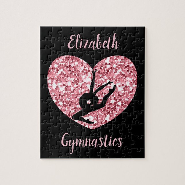 Girls Gymnastics Rose Gold Personalized Jigsaw Puzzle (Vertical)
