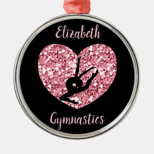 Girls Gymnastics Rose Gold Personalized Metal Ornament