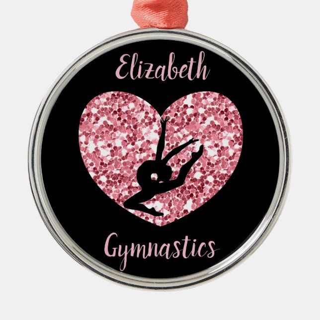 Girls Gymnastics Rose Gold Personalized Metal Ornament (Front)