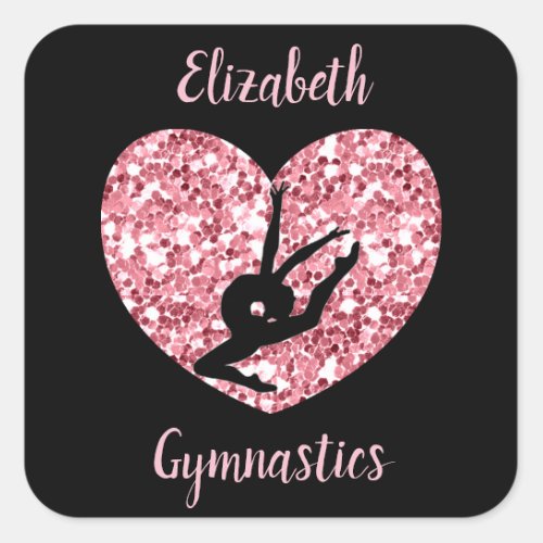 Girls Gymnastics Rose Gold Personalized Square Sticker