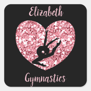 Girls Gymnastics Rose Gold Personalized Square Sticker