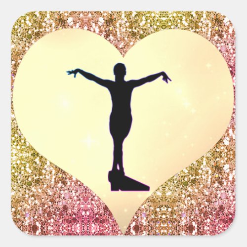 Girls Gymnastics Rustic Glam Sparkle Square Sticker