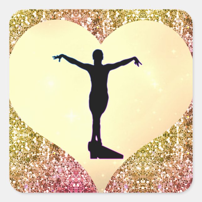 Girls Gymnastics Rustic Glam Sparkle Square Sticker (Front)