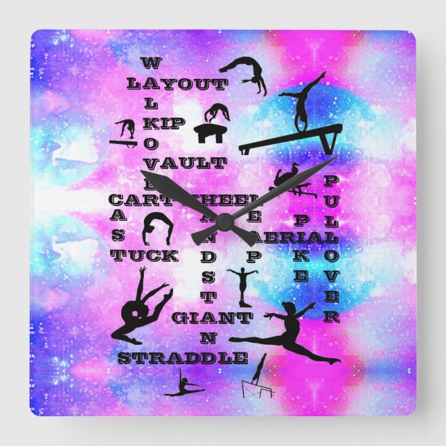 Girls Gymnastics Skills Acrylic Wall Clock (Front)