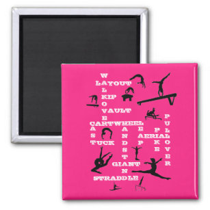Girls Gymnastics Skills Crossword Pink Magnet