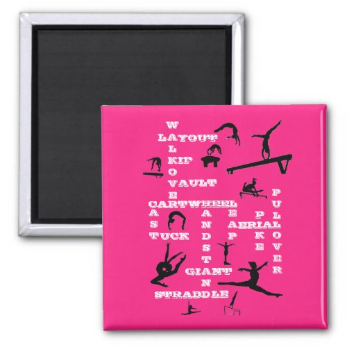 Girls Gymnastics Skills Crossword Pink Magnet