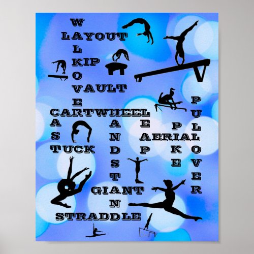 Girls Gymnastics Skills Crosswords Blue   Poster