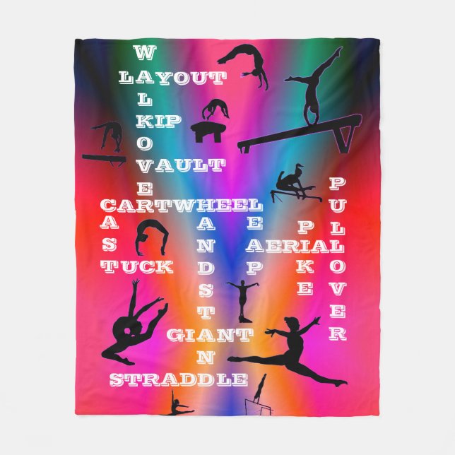 Girls Gymnastics Skills Crosswords Colorful Fleece Blanket (Front)