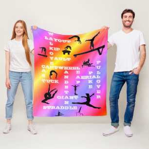 Girls Gymnastics Skills Crosswords Colorful Fleece Blanket