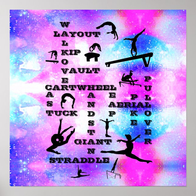 Girls Gymnastics Skills Crosswords Poster (Front)