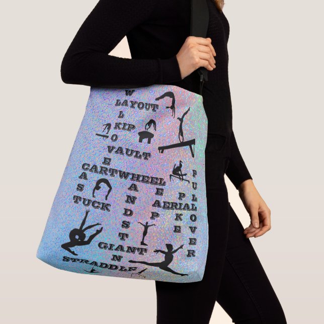 Girls Gymnastics Skills Crosswords Silver Hologram Crossbody Bag (Close Up)