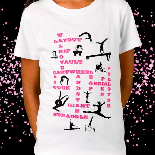 Girls Gymnastics Skills Crosswords T_Shirt