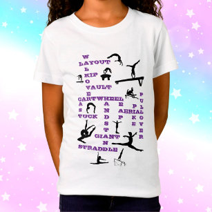 Girls Gymnastics Skills Deep Purple Crosswords T-Shirt