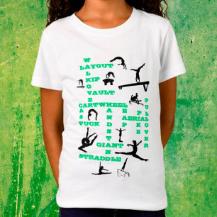 Girls Gymnastics Skills Green Crosswords T-Shirt
