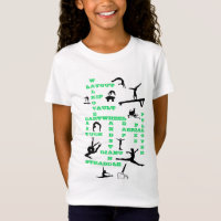 Girls Gymnastics Skills Green Crosswords T-Shirt