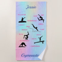 Girls Gymnastics Skills Personalized Beach Towel