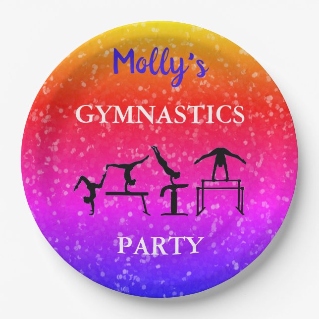 Girls Gymnastics Sparkle Birthday Party Custom Paper Plates (Front)