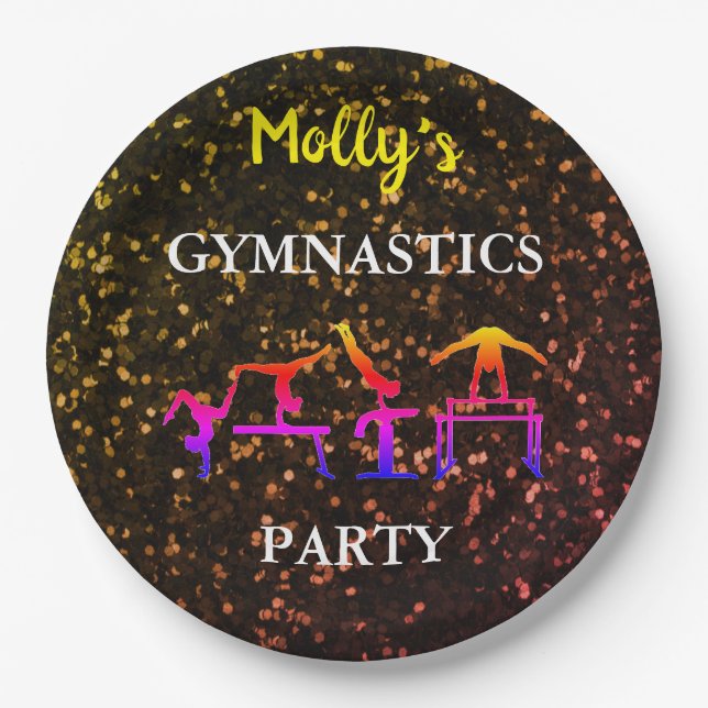 Girls Gymnastics Sparkle Birthday Party Custom Paper Plates (Front)