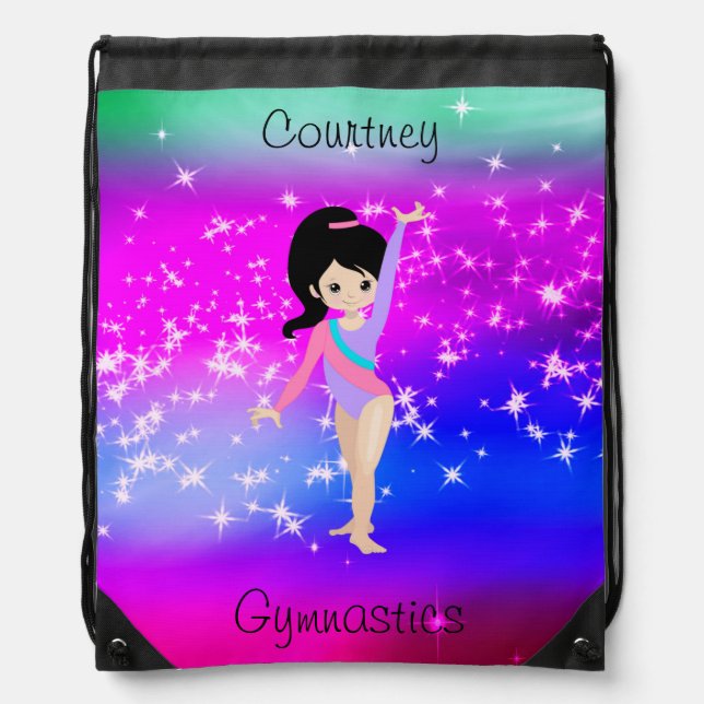 Girls Gymnastics Sparkle Gymnast in Leotard  Drawstring Bag (Front)