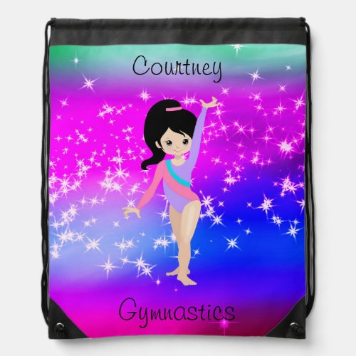 Girls Gymnastics Sparkle Gymnast in Leotard  Drawstring Bag