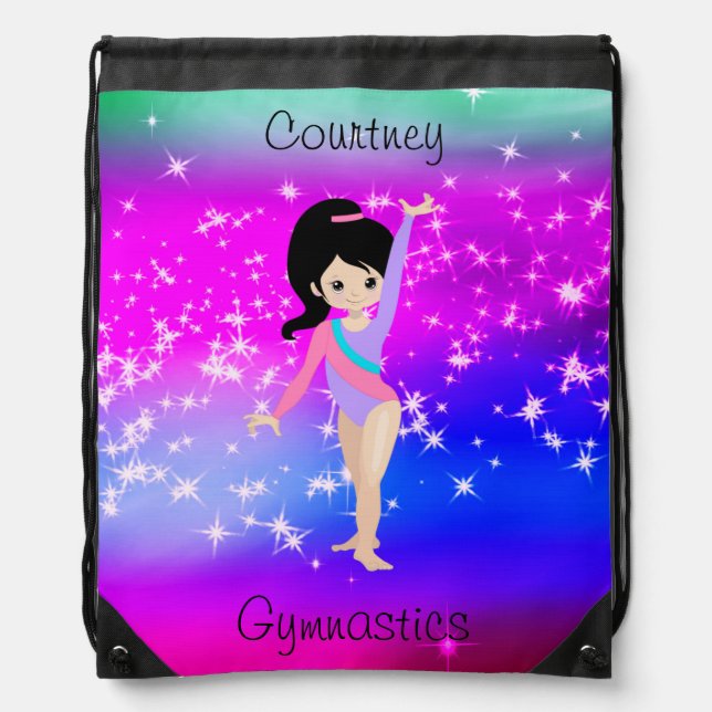 Girls Gymnastics Sparkle Gymnast in Leotard  Drawstring Bag (Front)