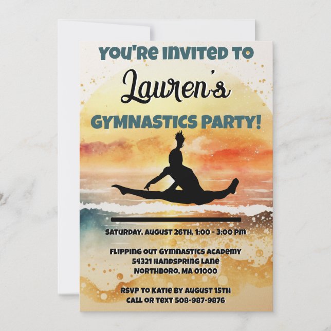 Girls Gymnastics Sunset Beach Birthday  Invitation (Front)