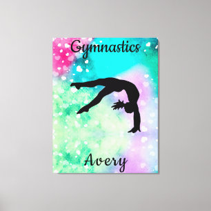 Girls Gymnastics Watercolor with Floating Hearts Canvas Print