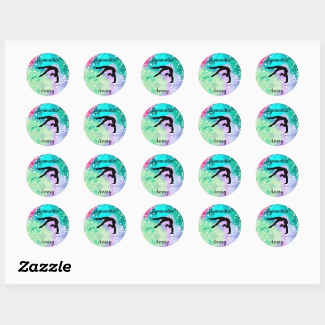 Girls Gymnastics Watercolor with Floating Hearts   Classic Round Sticker (Sheet)