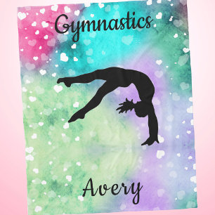 Girls Gymnastics Watercolor with Floating Hearts Fleece Blanket