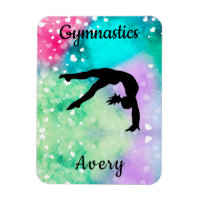 Girls Gymnastics Watercolor with Floating Hearts  
