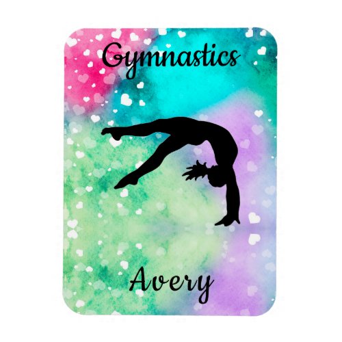 Girls Gymnastics Watercolor with Floating Hearts   Magnet