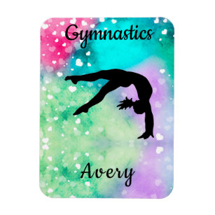 Girls Gymnastics Watercolor with Floating Hearts   Magnet