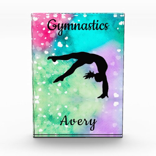 Girls Gymnastics Watercolor with Floating Hearts   Photo Block