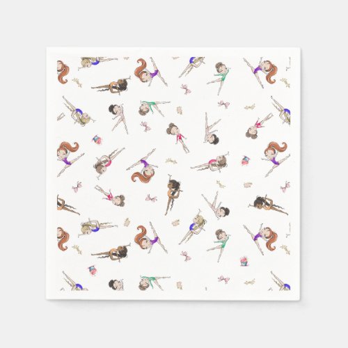 Girls Gymnastics White Birthday Party  Napkins