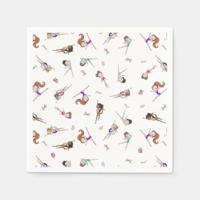 Girls Gymnastics White Birthday Party  Napkins (Front)