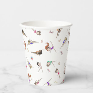 Girls Gymnastics White Birthday Party Paper Cups