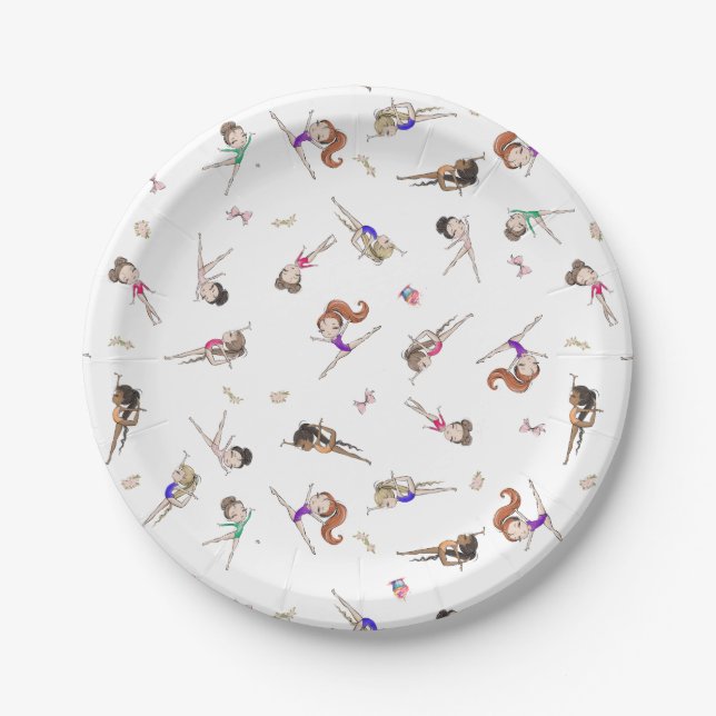 Girls Gymnastics White Birthday Party  Paper Plates (Front)