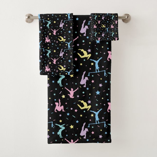 Girls Gymnastics Women Gymnasts with Stars Bath Towel Set (Insitu)