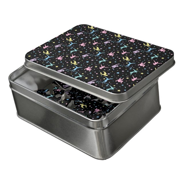 Girls Gymnastics Women Gymnasts with Stars Jigsaw Puzzle (Lid Open)